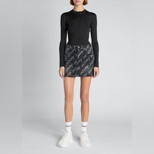 Balenciaga All-Over Logo Denim Mini Skirt Black Size 36 NWT